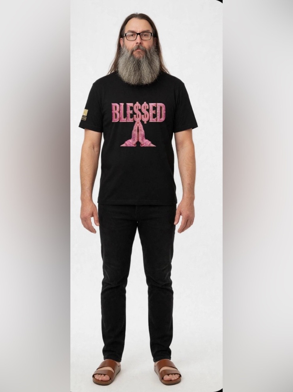 'BLES$ED' Graphic Tee with Pink Print